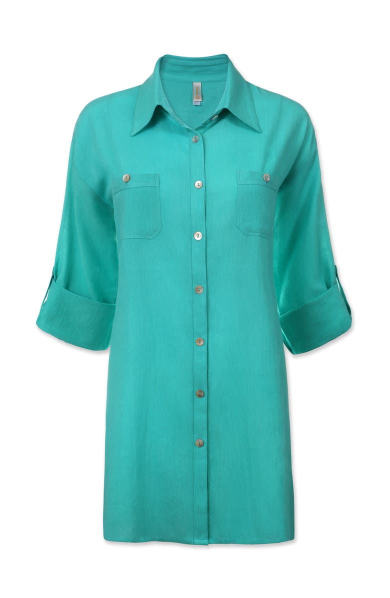 HELEN JON Camp Shirt Cover-Up, Alternate, color, Seafoam Aqua