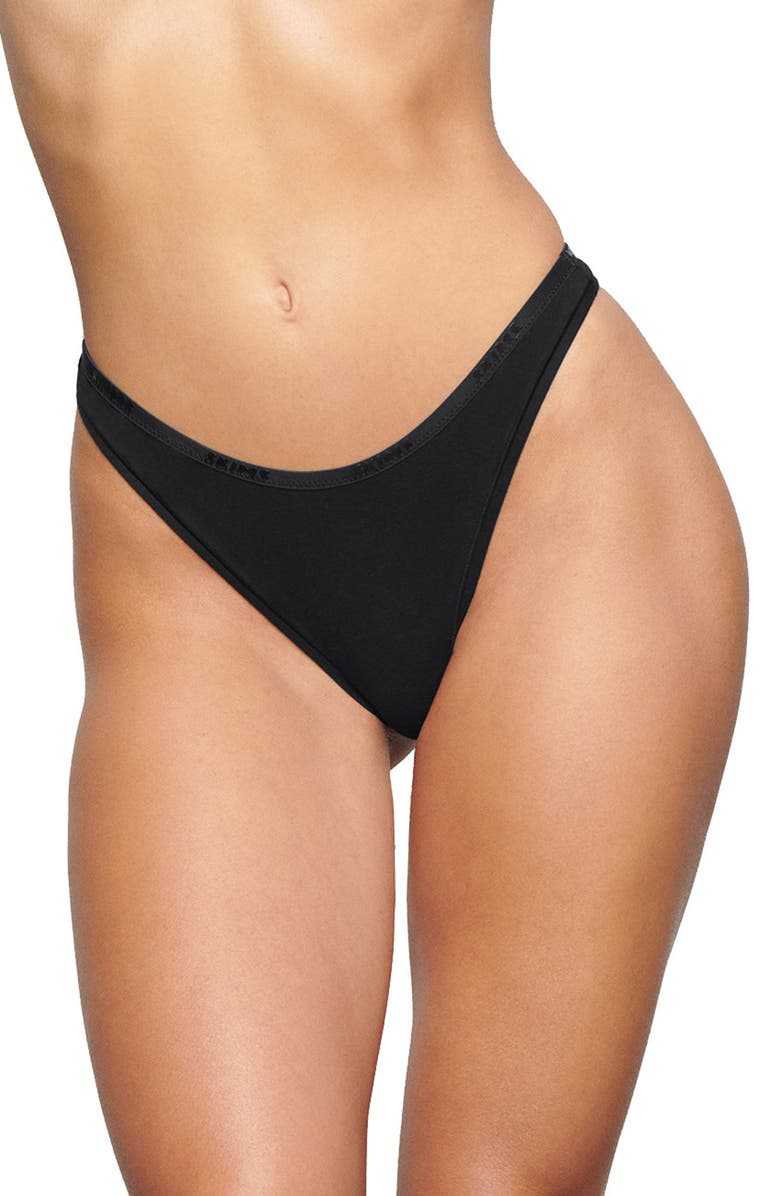 SKIMS Stretch Cotton Logo Dipped Thong, Main, color, 
