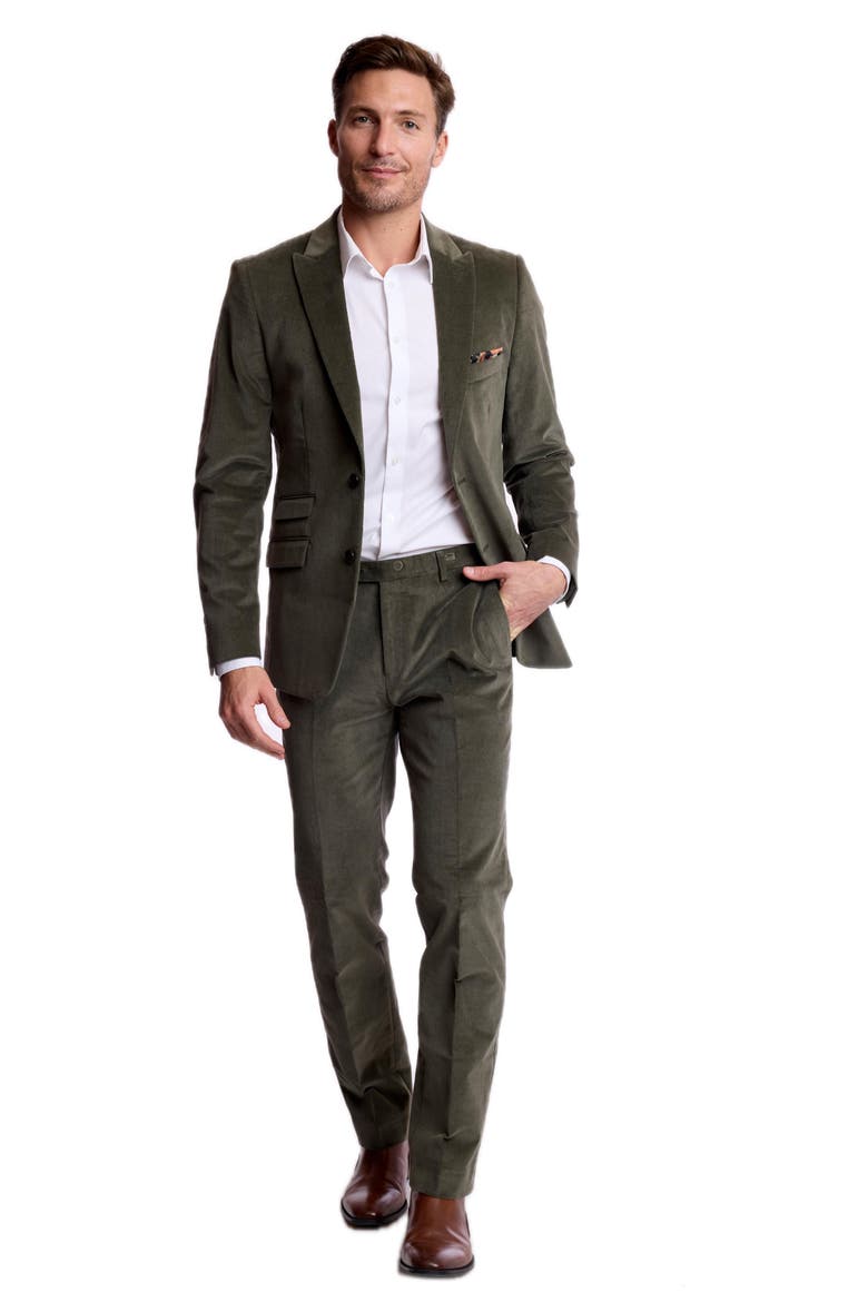 Ashton Slim Fit Stretch Corduroy Peak Lapel Suit Jacket, Alternate, color, DARK SAGE