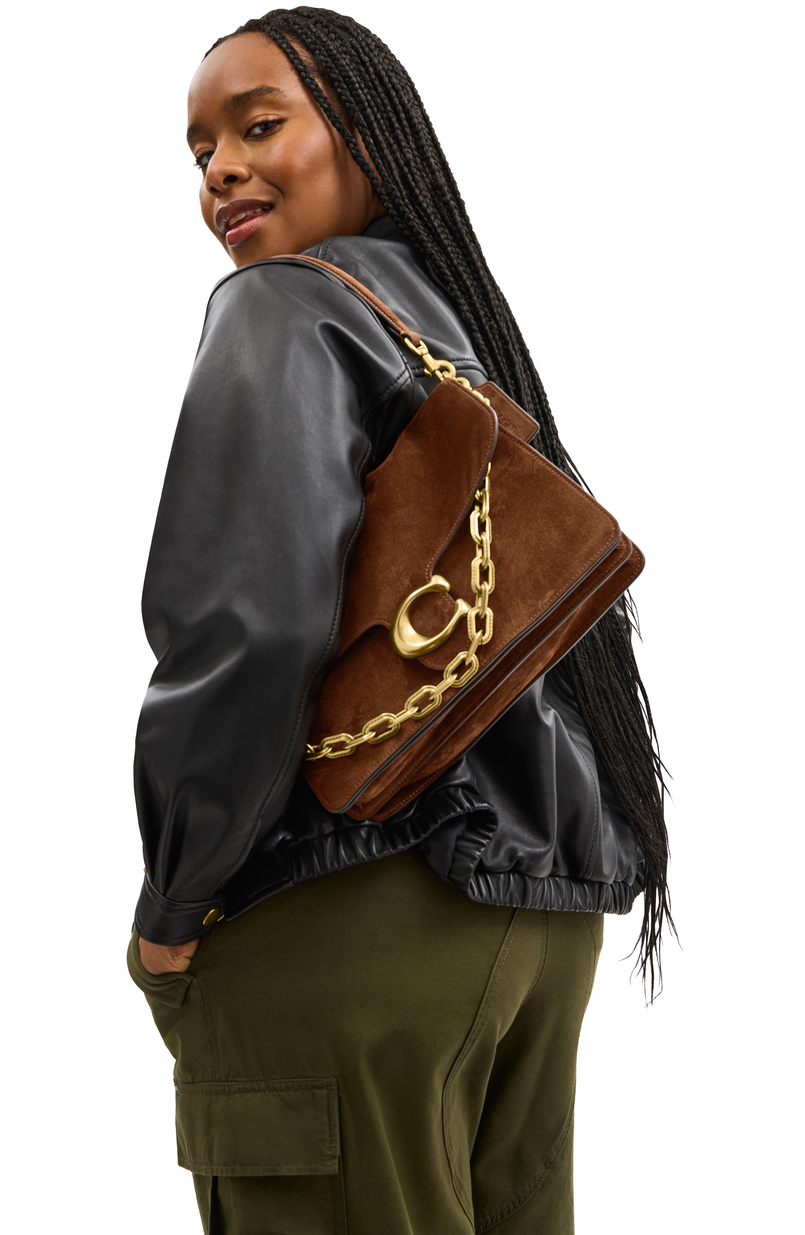 COACH Chain Tabby 30 Suede Shoulder Bag, Alternate, color, 