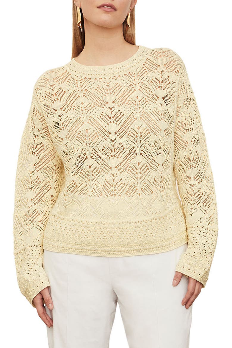 Lace Patchwork Cotton Pullover, Main, color, PALE LEMON