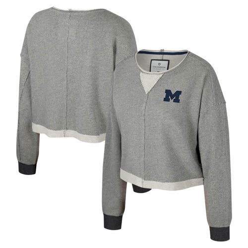 Colosseum Charcoal Michigan Wolverines Magnum Scoop Neck Cropped Pullover Sweatshirt