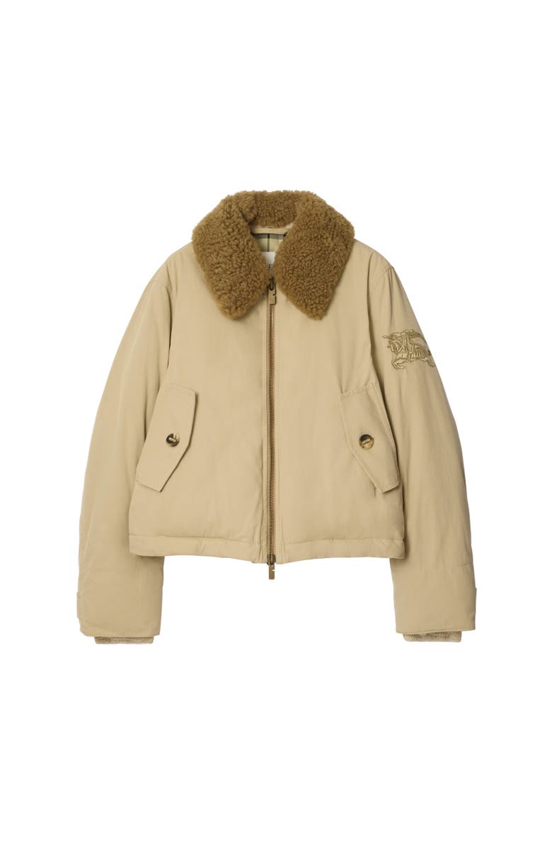 Burberry Shearling Collar Gabardine Jacket, Alternate, color, Dune Beige