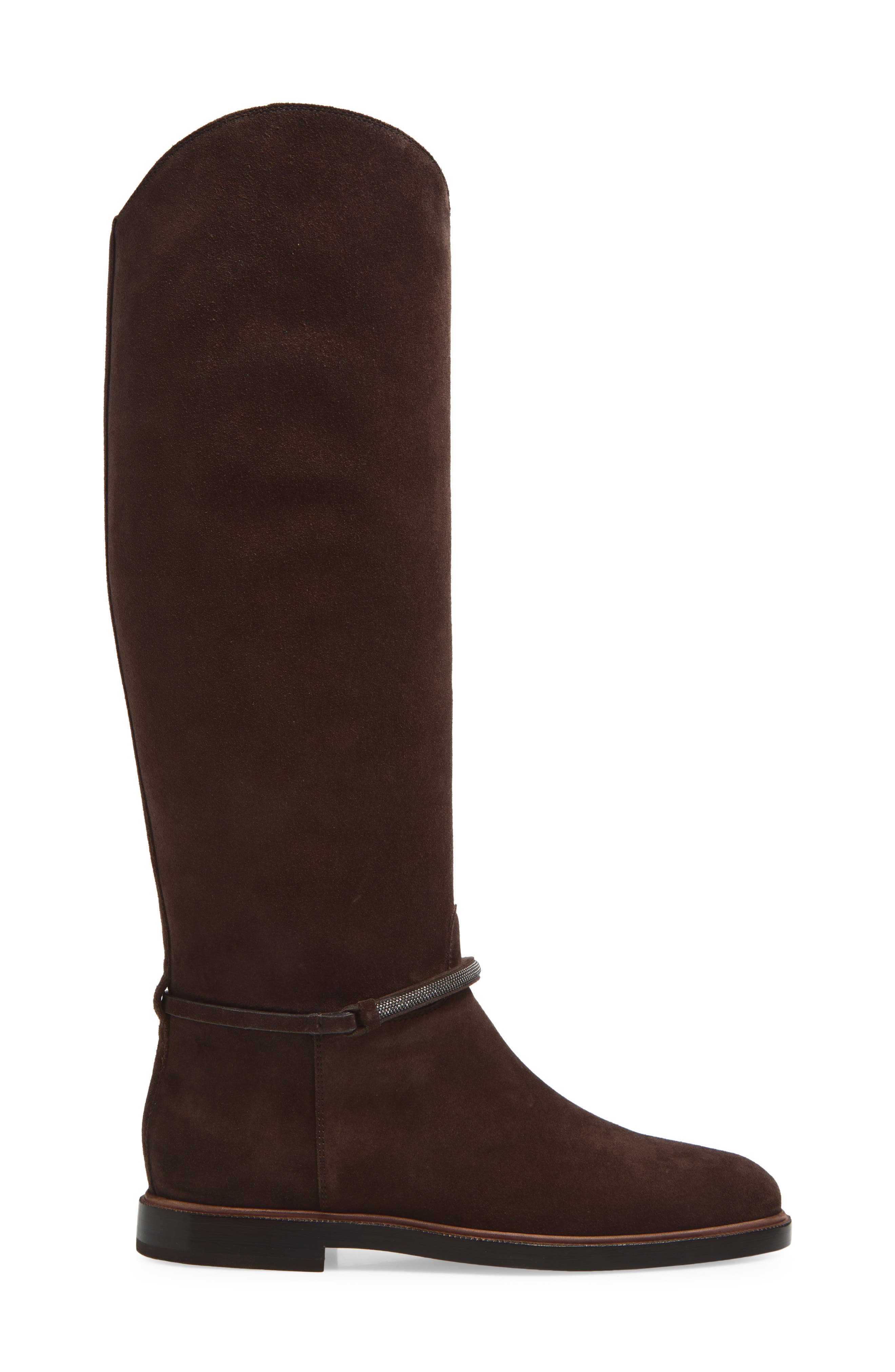 Brunello Cucinelli Monili Trim Tall Suede Riding Boot, Alternate, color, C9795 Pepper