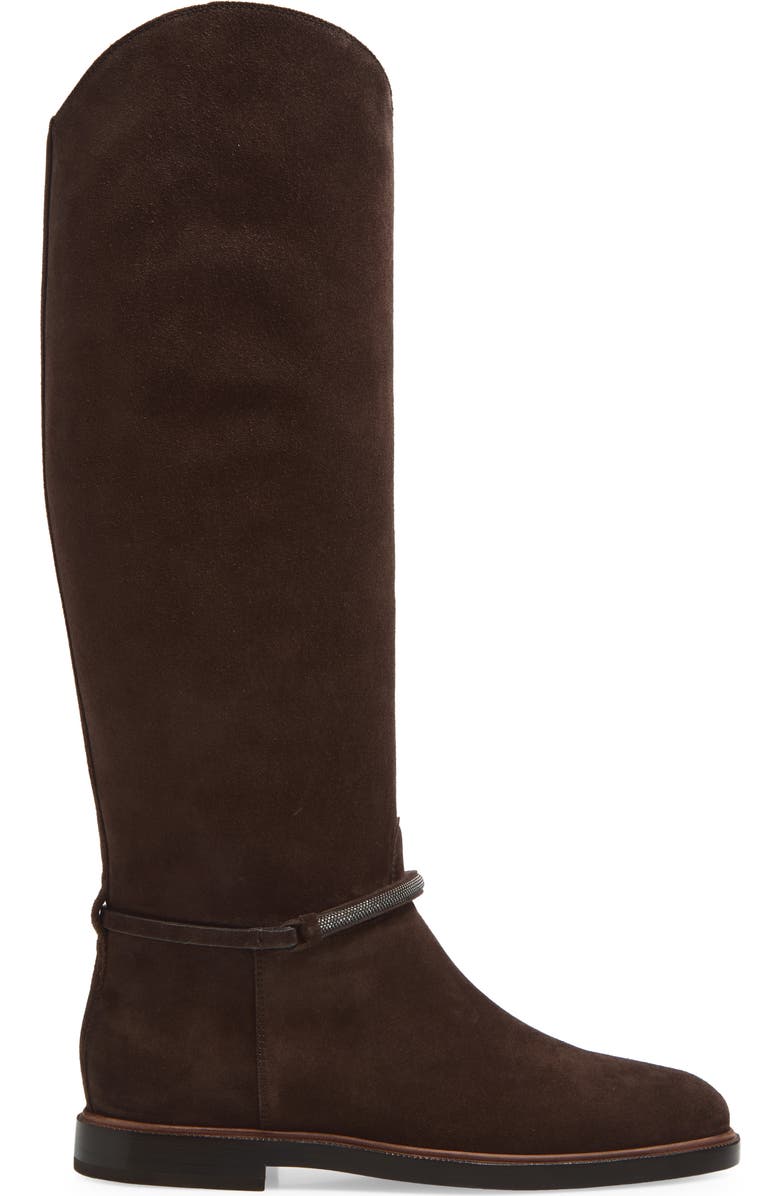 Brunello Cucinelli Monili Trim Tall Suede Riding Boot, Alternate, color, C9795 Pepper