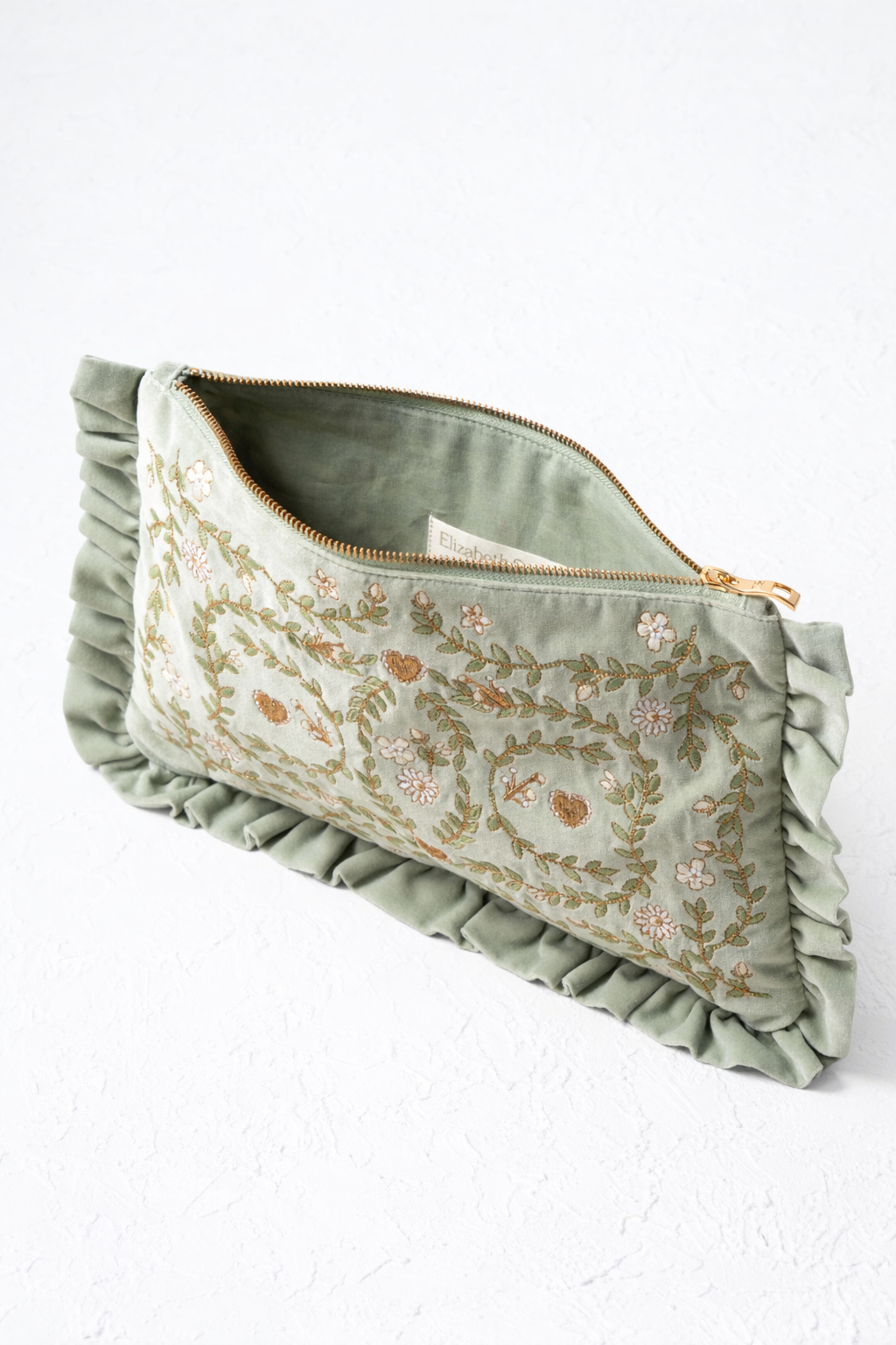 Elizabeth Scarlett Mediterranean Garden Velvet Everyday Pouch, Alternate, color, Sage