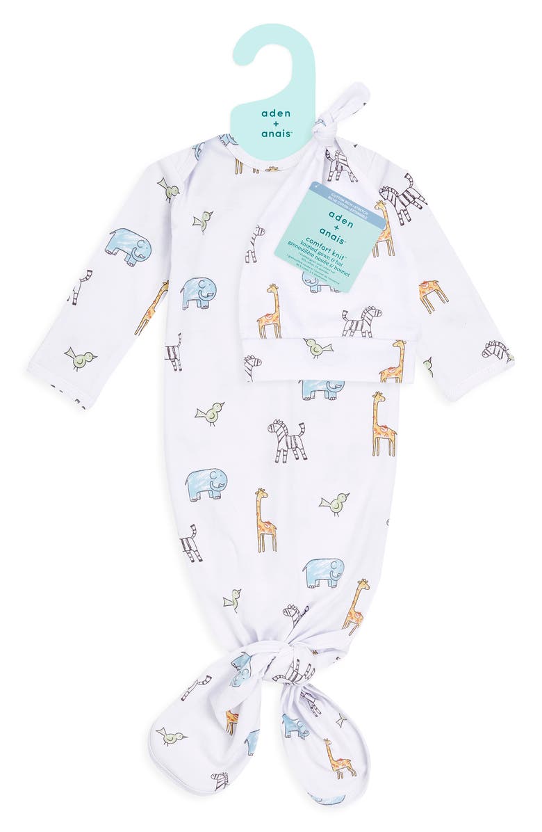 aden + anais Comfort Knit Gown & Hat Set, Alternate, color, Jungle Jammin