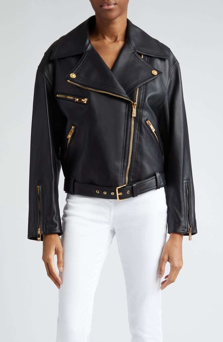 Versace Leather Biker Jacket, Main, color,