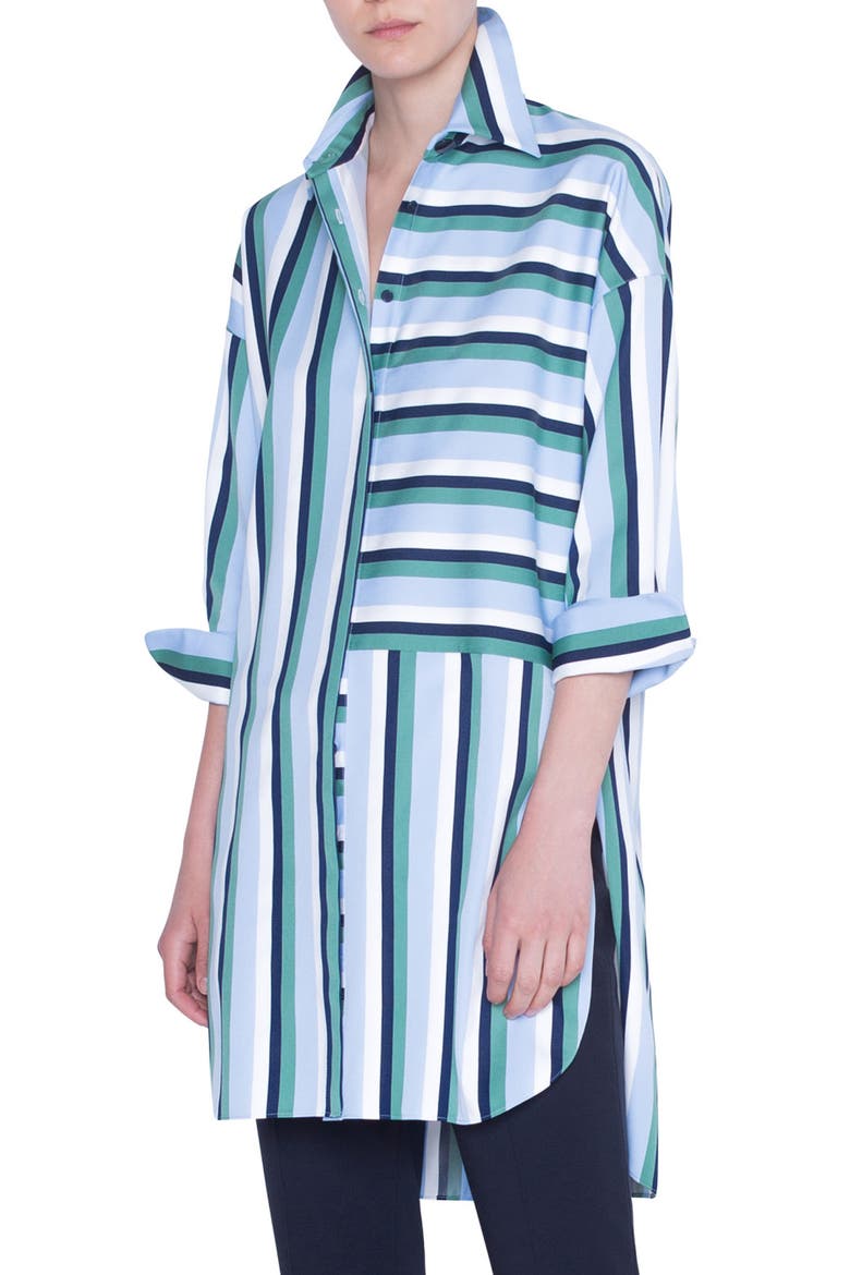 Patchwork Stripe Tunic Blouse, Alternate, color, CREAM/ SKY BLUE/ SPRUCE