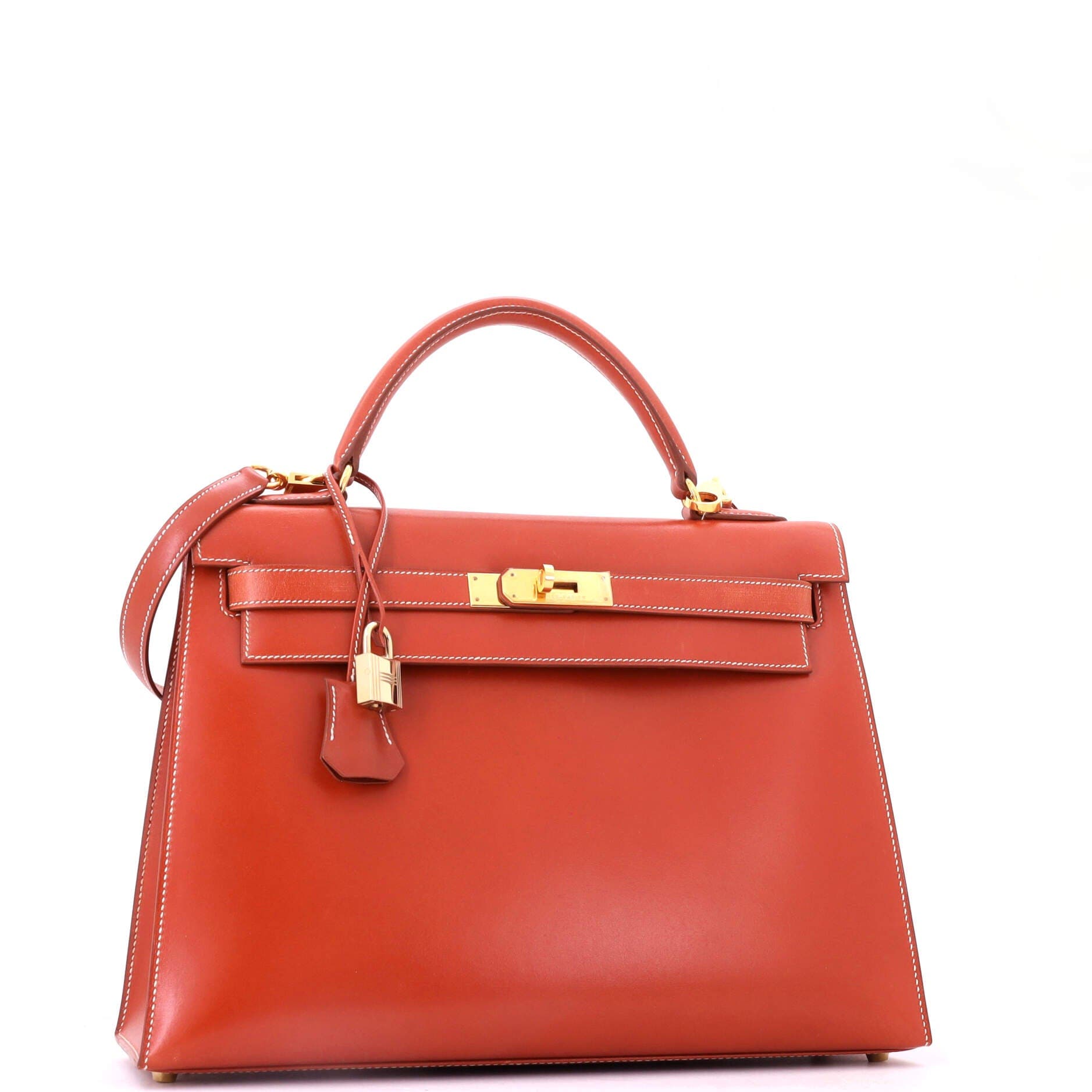Kelly Handbag Orange Box Calf with Gold Hardware 32, Alternate, color, Brique