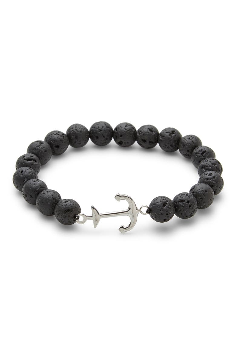 Men's Anchor Lava Rock Beaded Bracelet, Main, color, BLACK