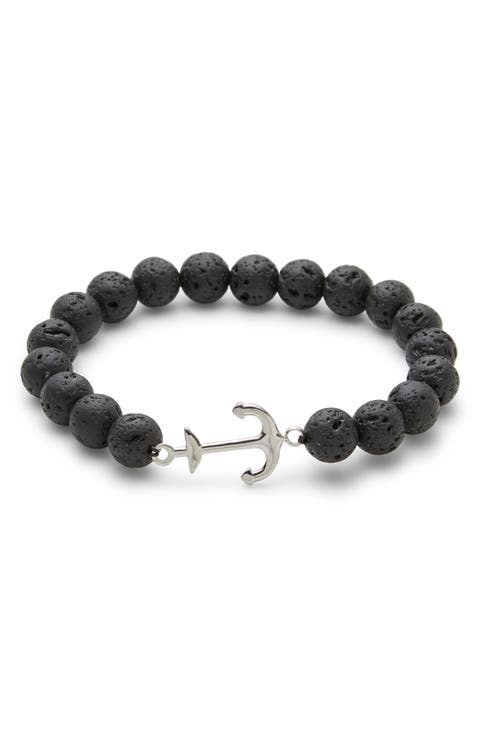 Men's Anchor Lava Rock Beaded Bracelet