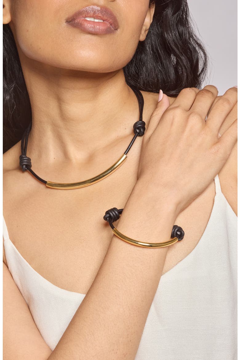 Leather Bond Bracelet, Alternate, color, GOLD/ BLACK