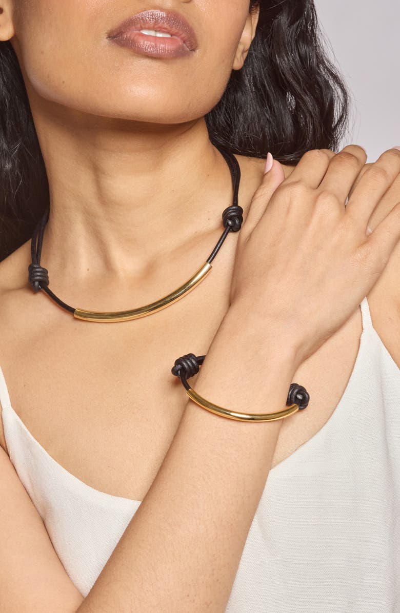 Lady Grey Leather Bond Bracelet, Alternate, color, Gold/ Black