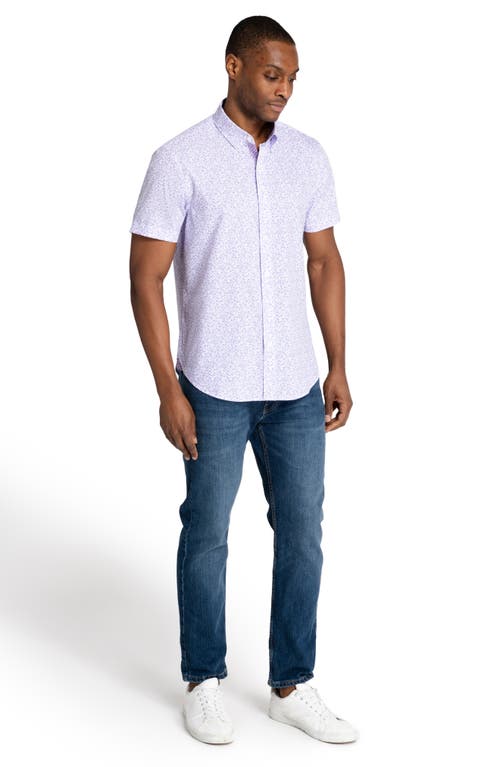 Construct Floral Slim Fit 4-way Stretch Short Sleeve Button-up Shirt In Purple