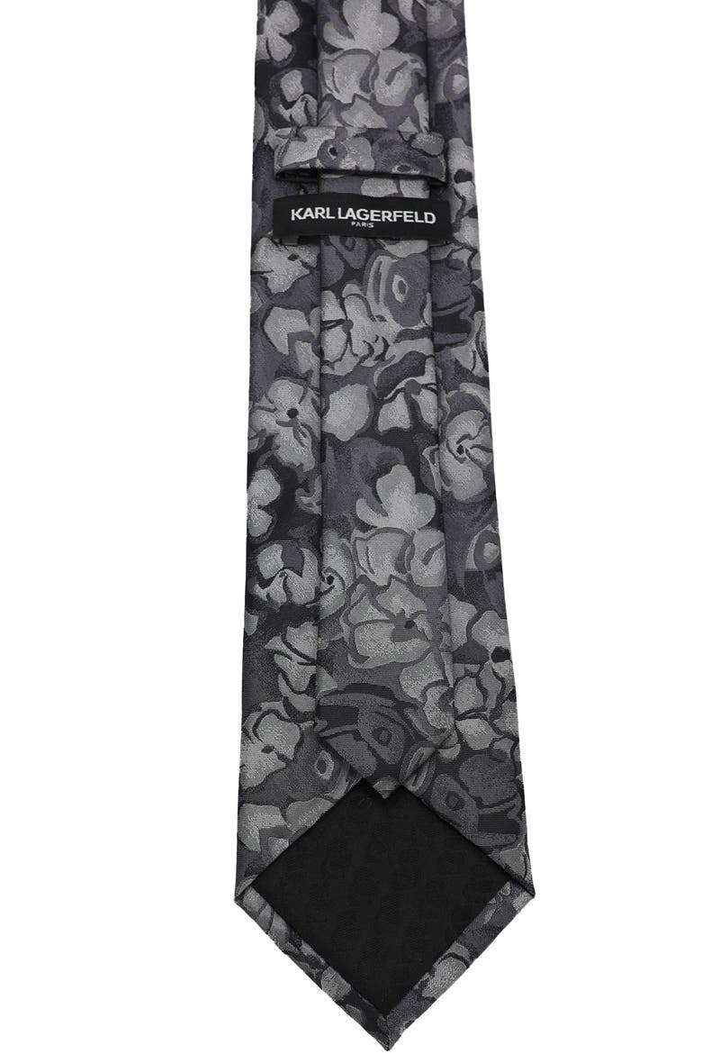 Large Floral Print Tie, Alternate, color, BLACK/ WHITE
