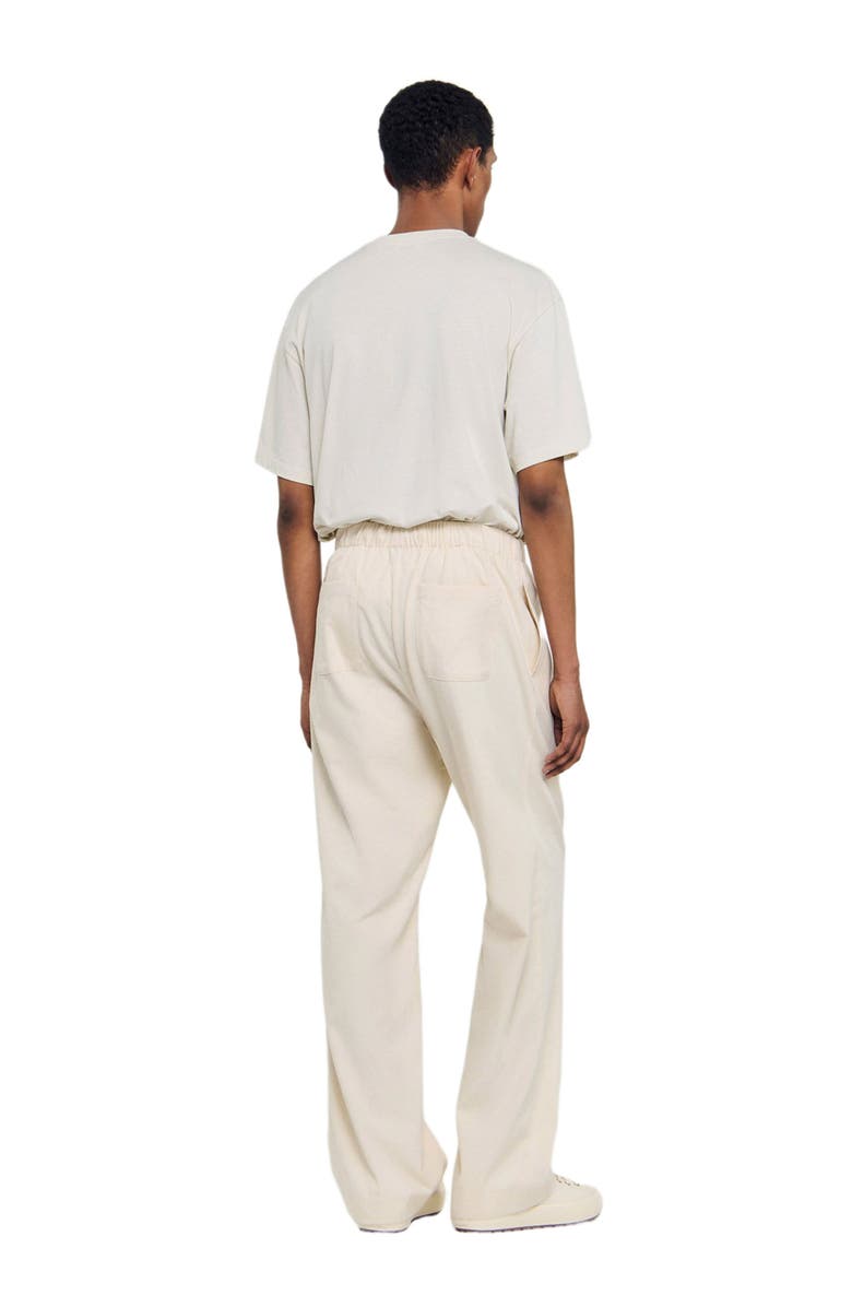 SANDRO Wide-leg elasticated cotton trousers, Alternate, color, Butter Cream