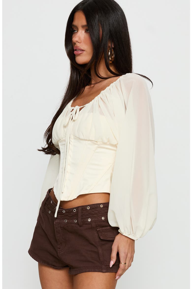 Blouson Sleeve Corset Top, Alternate, color, WHITE