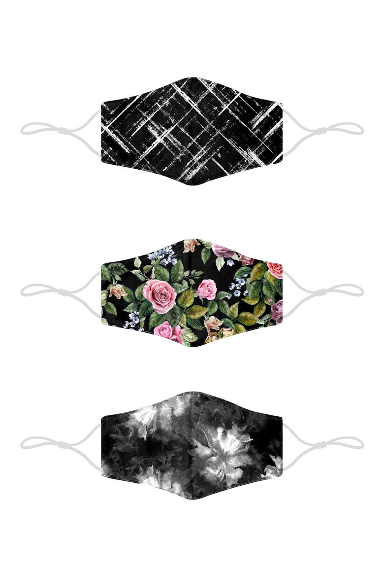 Assorted 3-Pack Adult Face Masks, Alternate, color, BLACK / PINK / GREEN