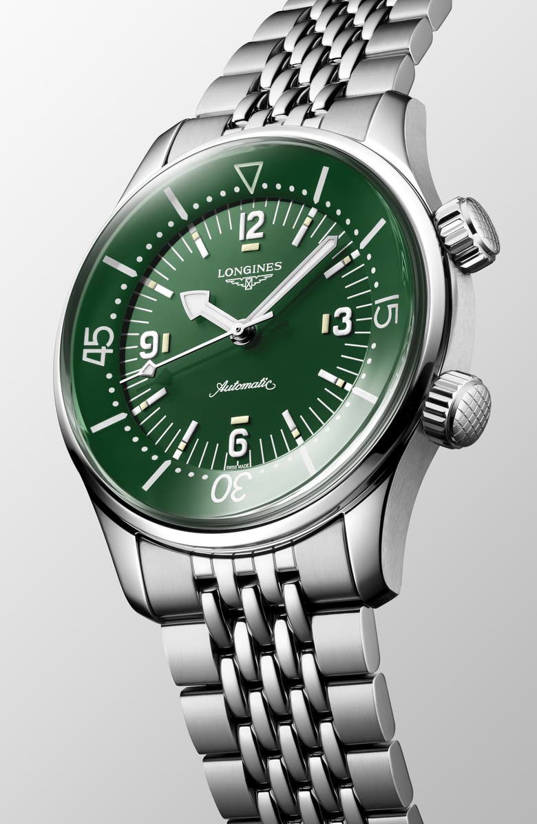 Longines Legend Diver Bracelet Watch, 39mm, Alternate, color, Green