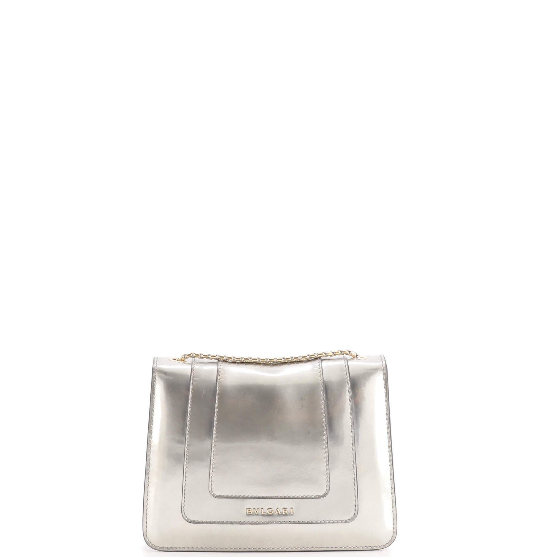 Serpenti Forever Square Shoulder Bag Metallic Leather Small, Alternate, color, Metallic Silver