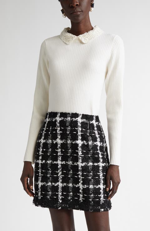 Removable Embellished Collar Wool Rib Sweater