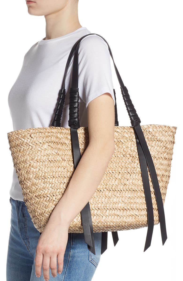 AllSaints Playa East/West Woven Straw Beach Tote, Alternate, color,