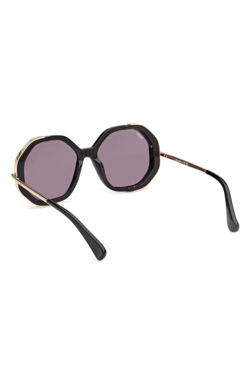 Max Mara Liz Double Rimmed Mixed-media Round Sunglasses In Shiny Black/smoke