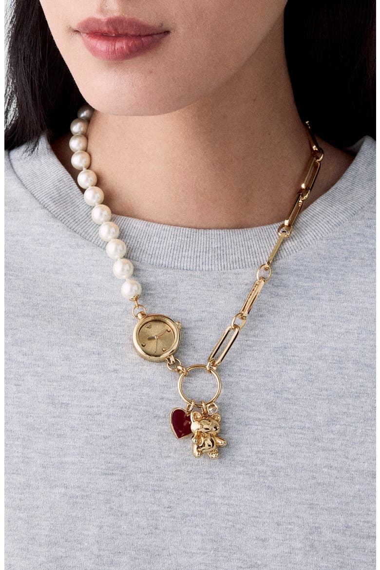 Imitation Pearl & Link Charm Necklace, Alternate, color, MULTI