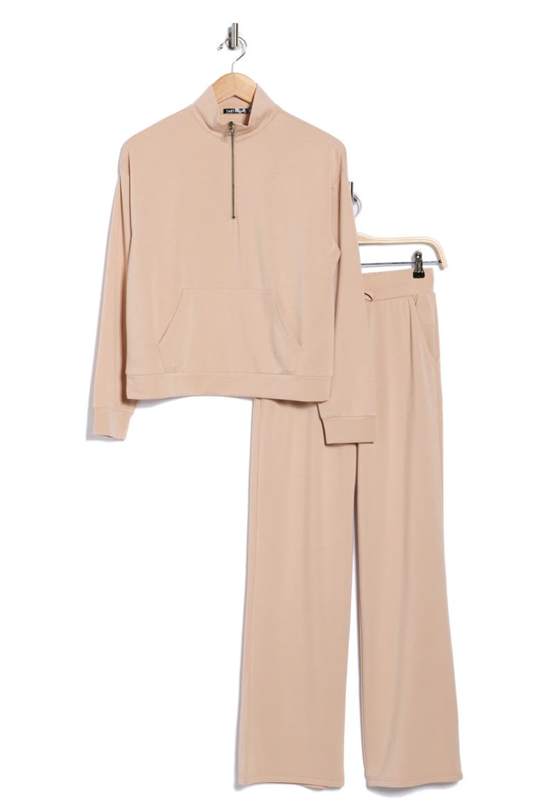 Paxe Scuba Knit Half Zip Pullover & Pants Lounge Set, Alternate, color, WARM TAUPE