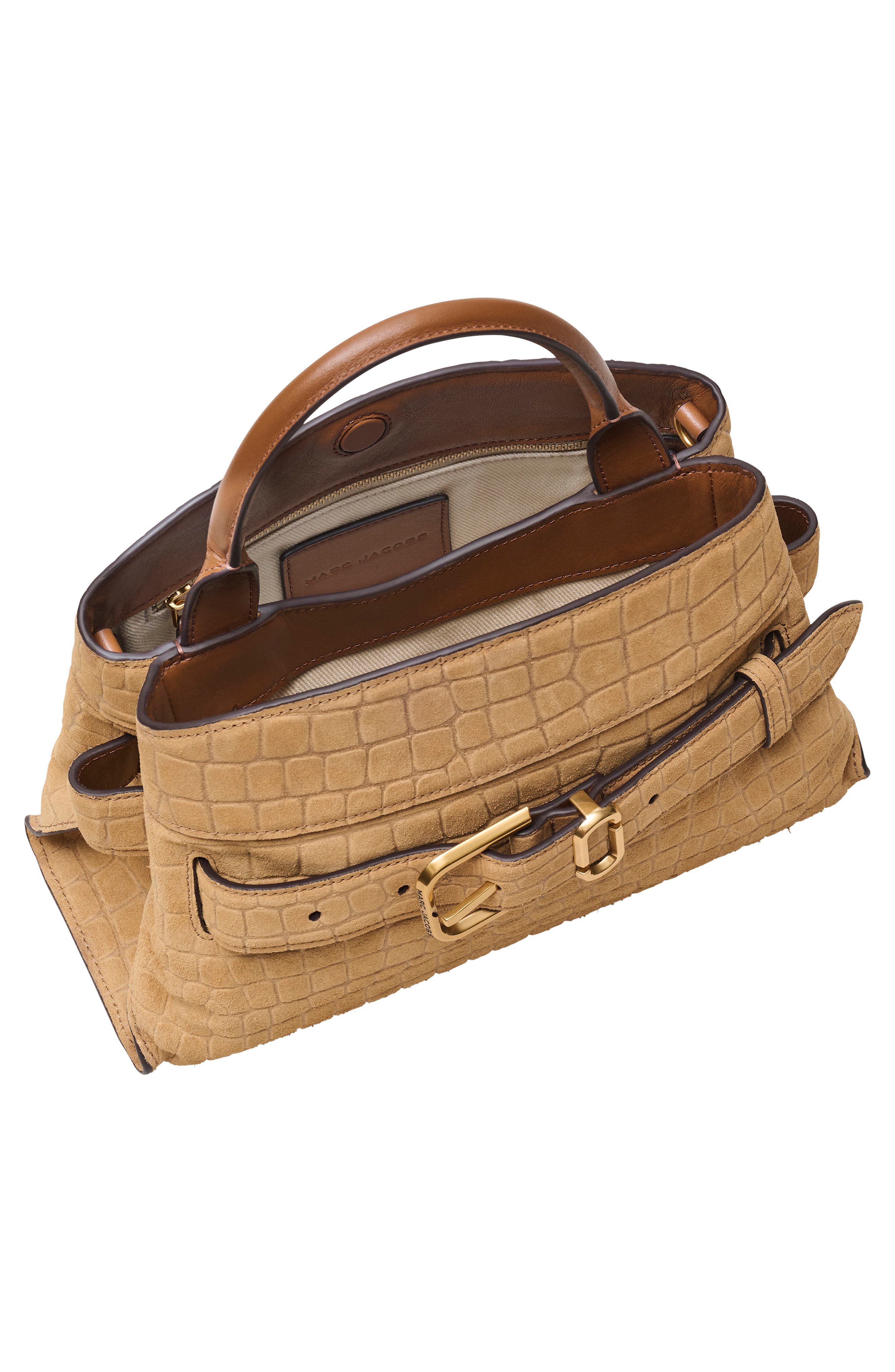 Marc Jacobs The Small Dakota Croc Embossed Suede Satchel, Alternate, color, Sahara
