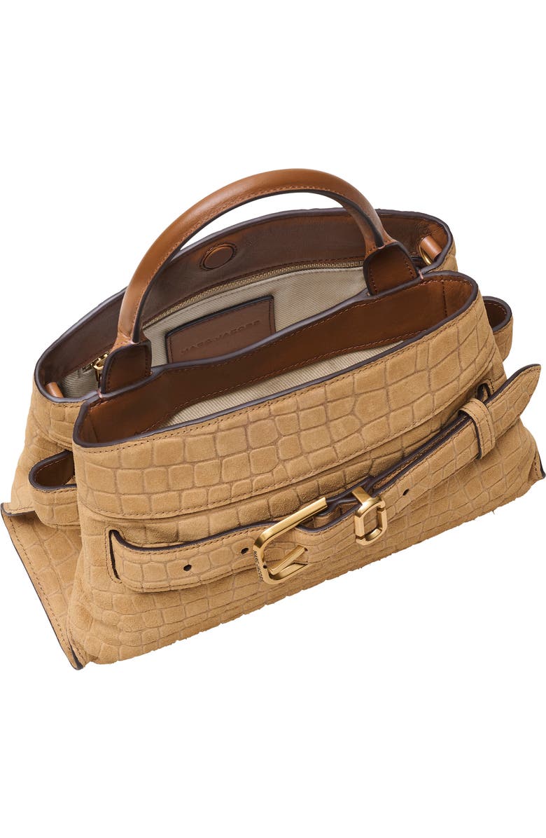 Marc Jacobs The Small Dakota Croc Embossed Suede Satchel, Alternate, color, Sahara