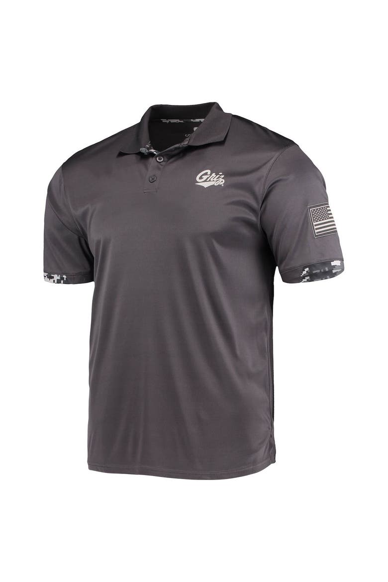 Men's Colosseum Charcoal Montana Grizzlies Operation Hat Trick Military Appreciation Digi Camo Polo, Alternate, color, Charcoal
