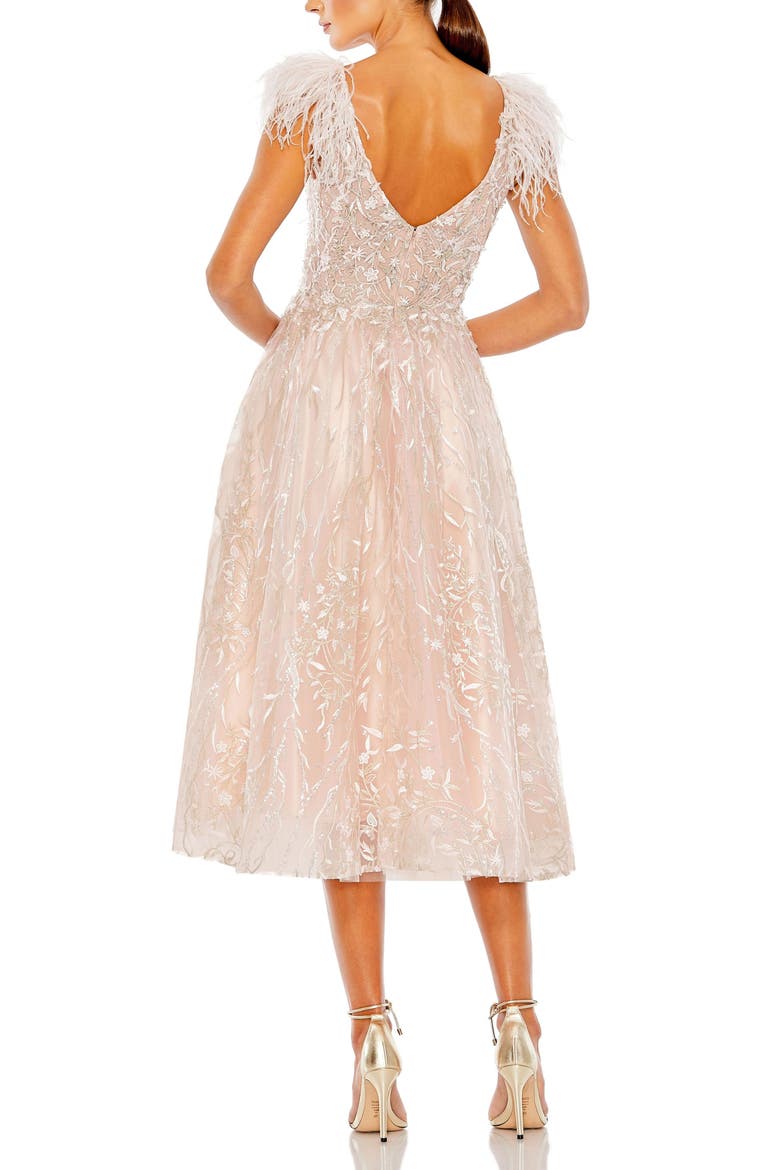 Embroidered Sleeveless Feather Detail Midi Dress, Alternate, color, Pink