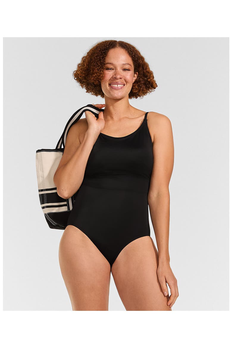 Plus Size Tugless Thin Strap One Piece Swimsuit, Alternate, color, Black