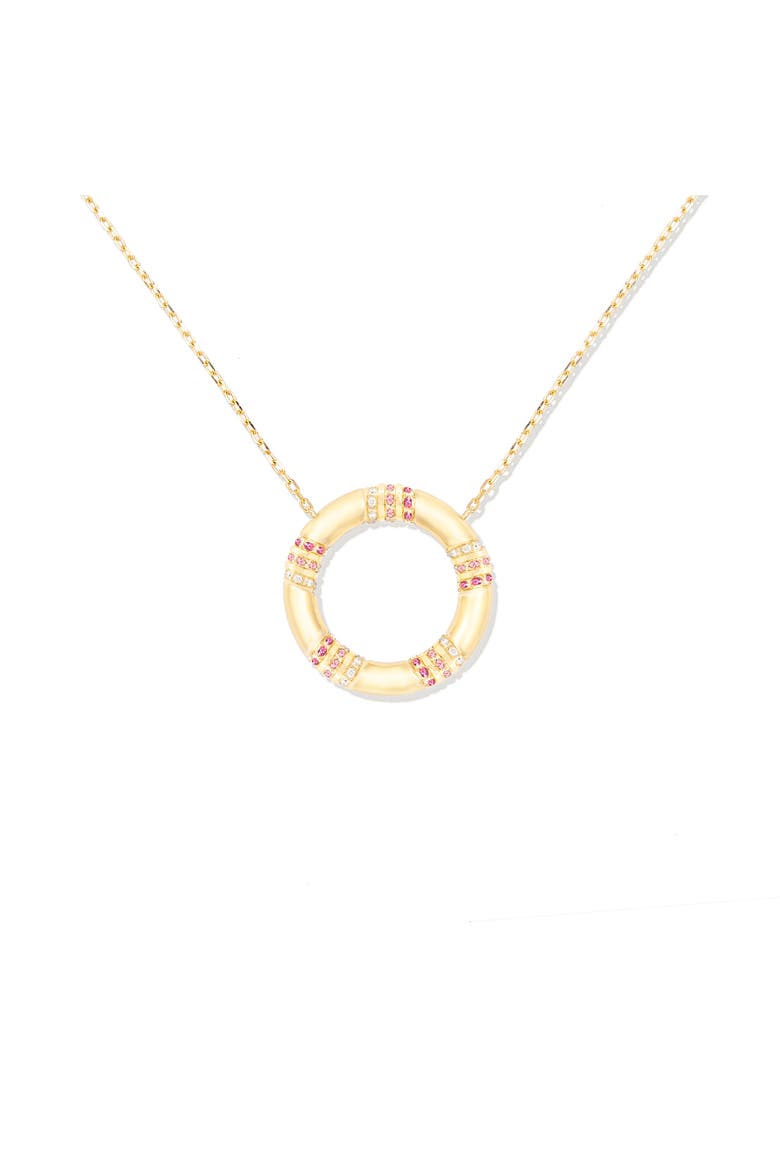 Crew Large Circle Pendant Necklace - Pink Sapphire & Diamond, Main, color, Diamond, Sapphire- Gold