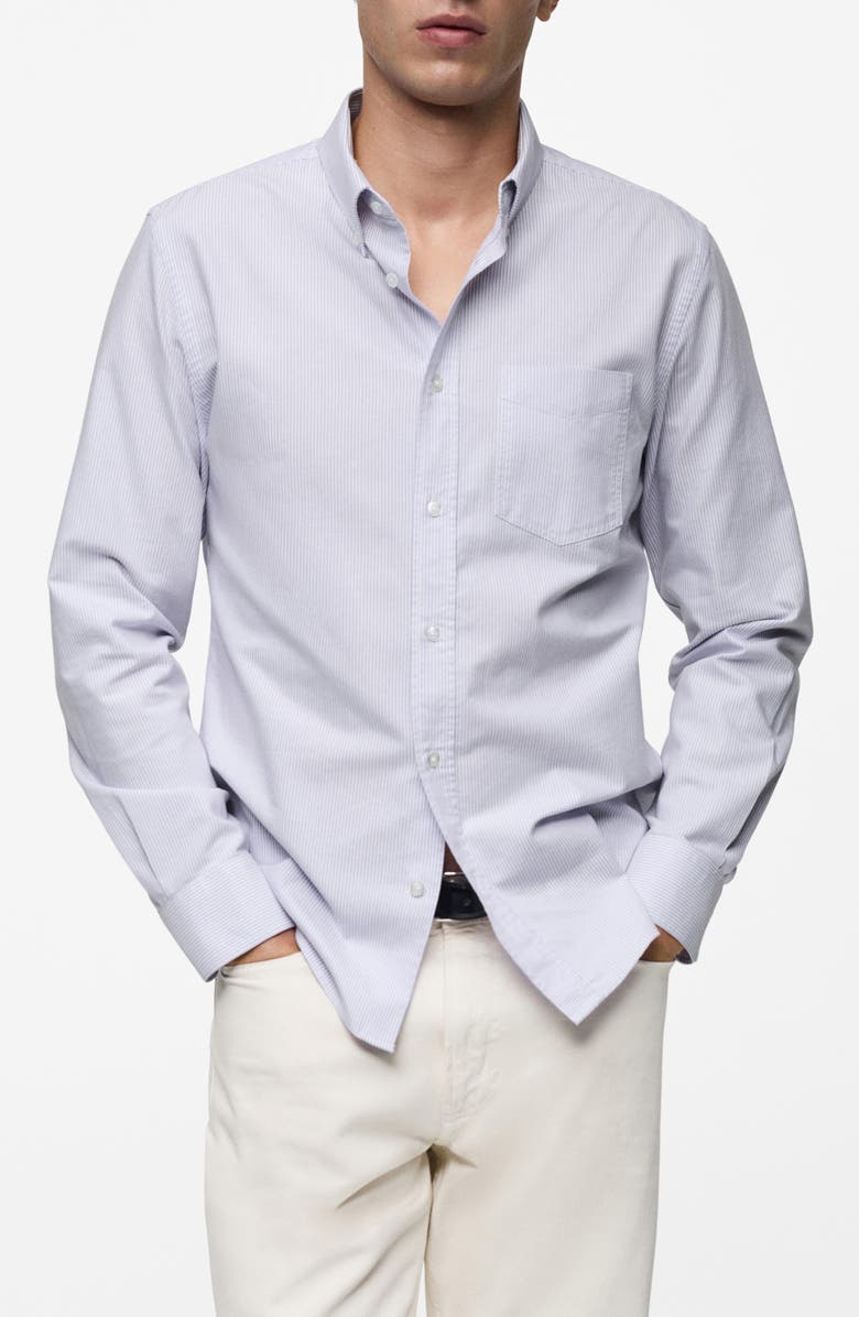 MANGO Kodak Stripe Regular Fit Poplin Button-Down Shirt, Main, color, Violet