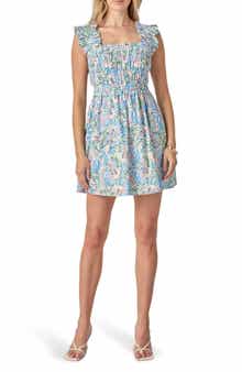 Floral Ruffle Strap Fit & Flare Cotton Minidress