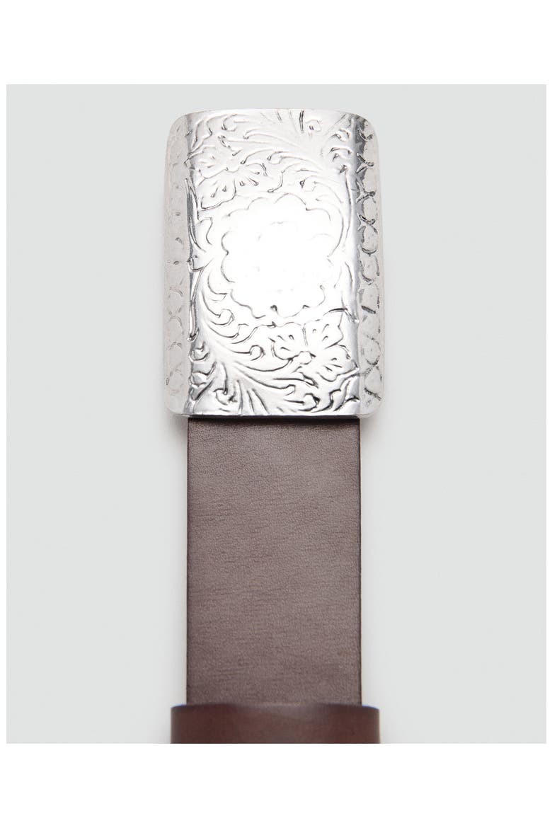 Engraved Buckle Leather Belt, Alternate, color, CHOCOLATE
