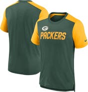 Nike Men's Nike Heathered Green/Heathered Gold Green Bay Packers Color Block Team Name T-Shirt