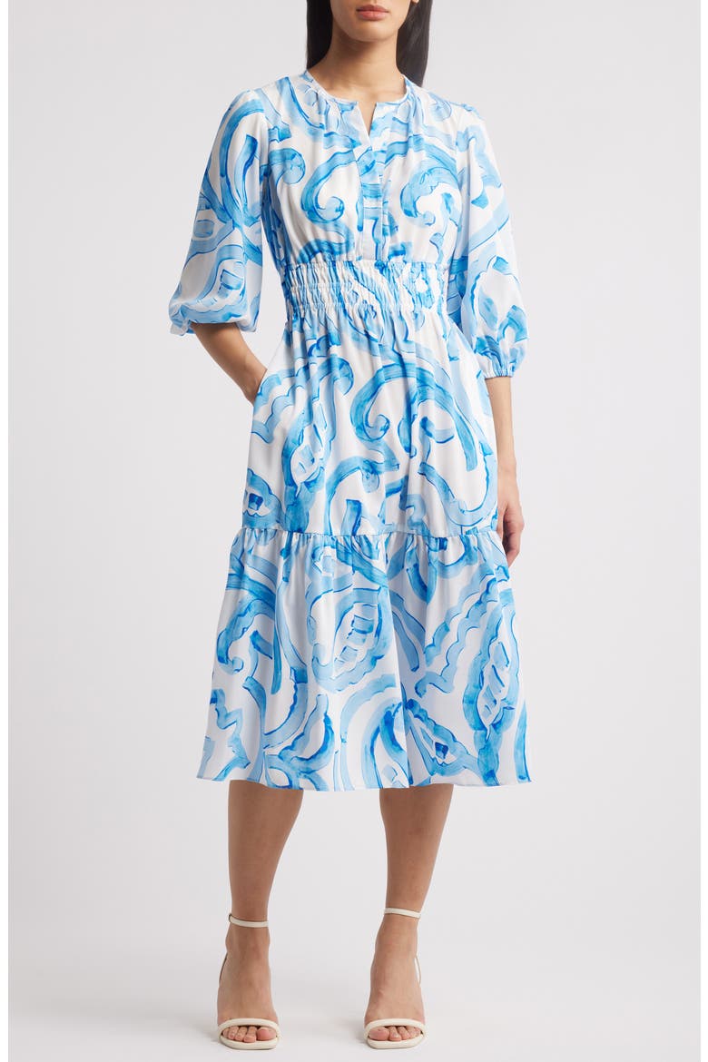 Abstract Print Midi Dress, Main, color, BLUE IVORY