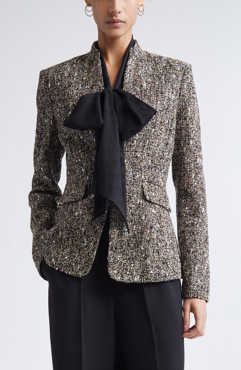 ST. JOHN Bouclé Tweed Jacket, Main, color, Black Ecru Multi