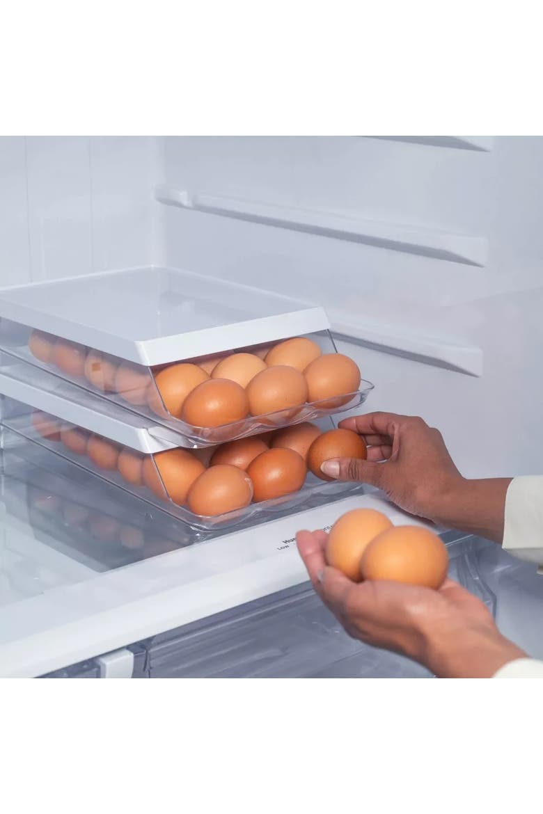Rolling Clear Stackable Egg Holder Organizer, Alternate, color, Clear/White