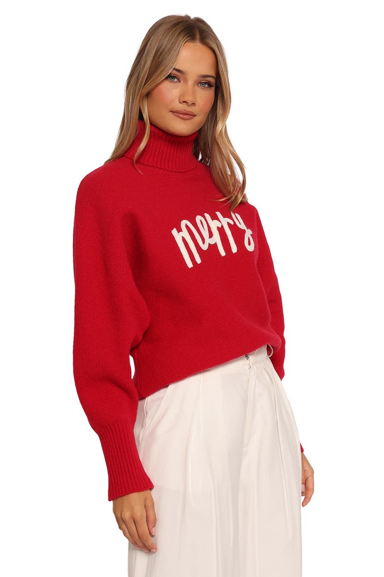 Merry Appliqué Turtleneck Sweater, Alternate, color, RED/ WHITE