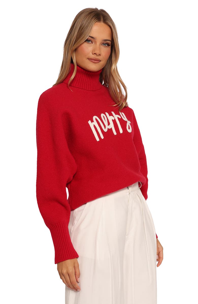 Petal & Pup Merry Appliqué Turtleneck Sweater, Alternate, color, Red/ White