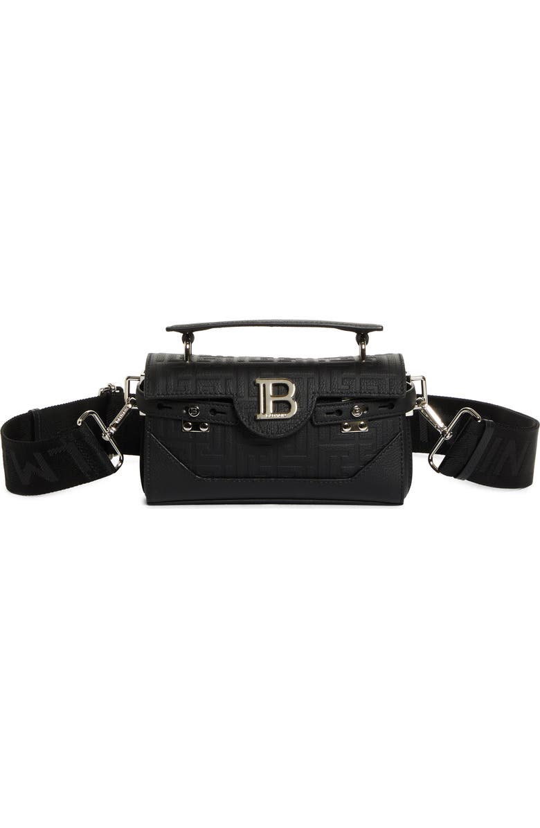 Balmain B-Buzz 19 Monogram Leather Handbag, Main, color,