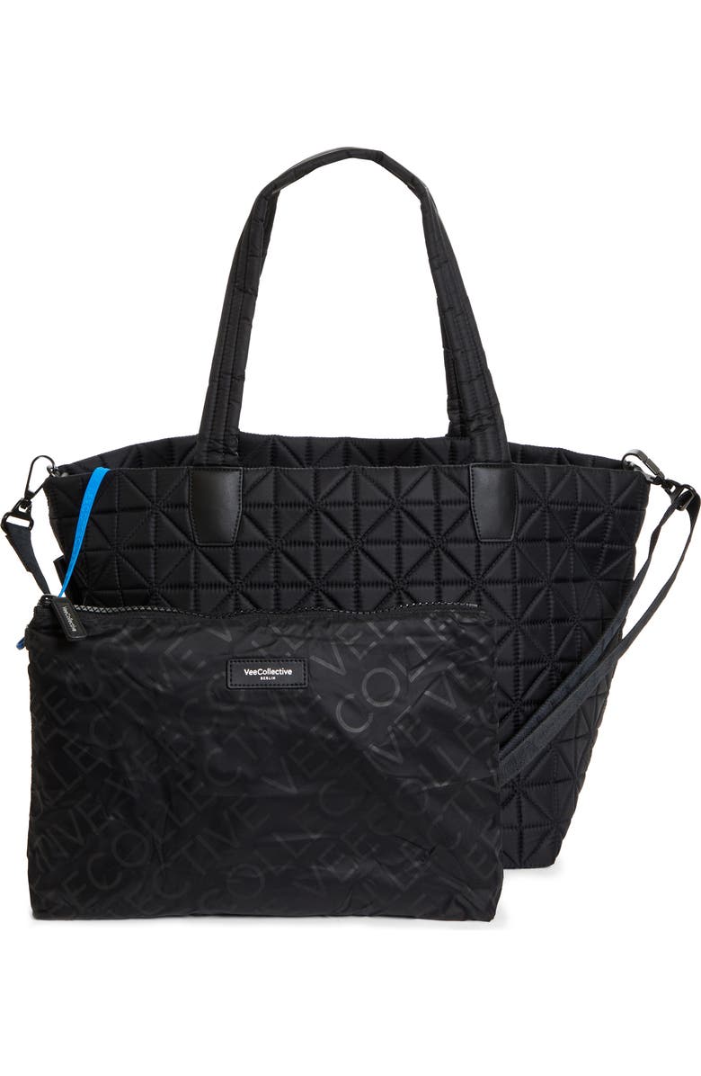 VeeCollective Medium Vee Quilted Recycled Nylon Tote, Alternate, color, Black