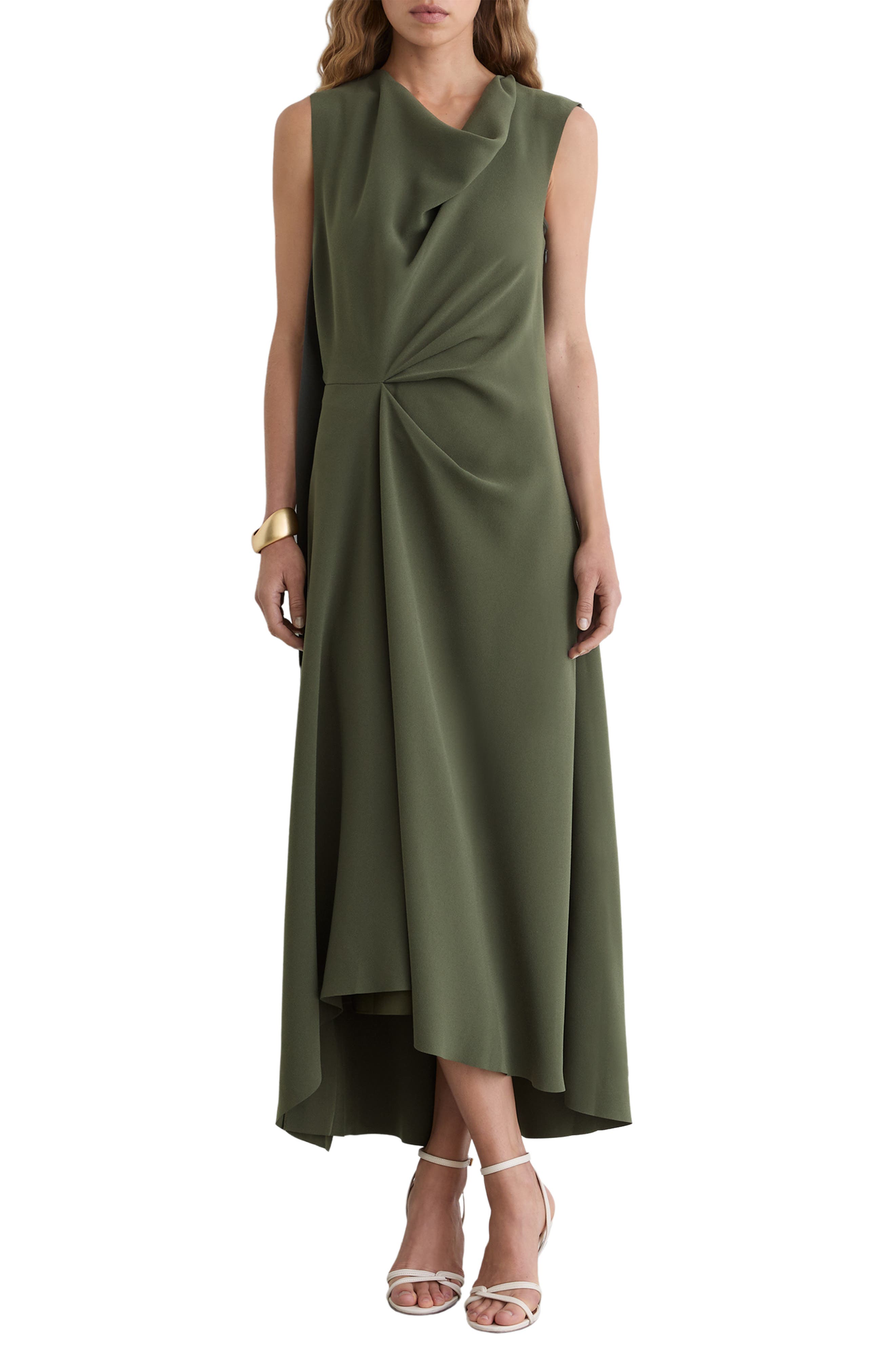 Reiss Dorota Drape Detail High-low Dress In Green