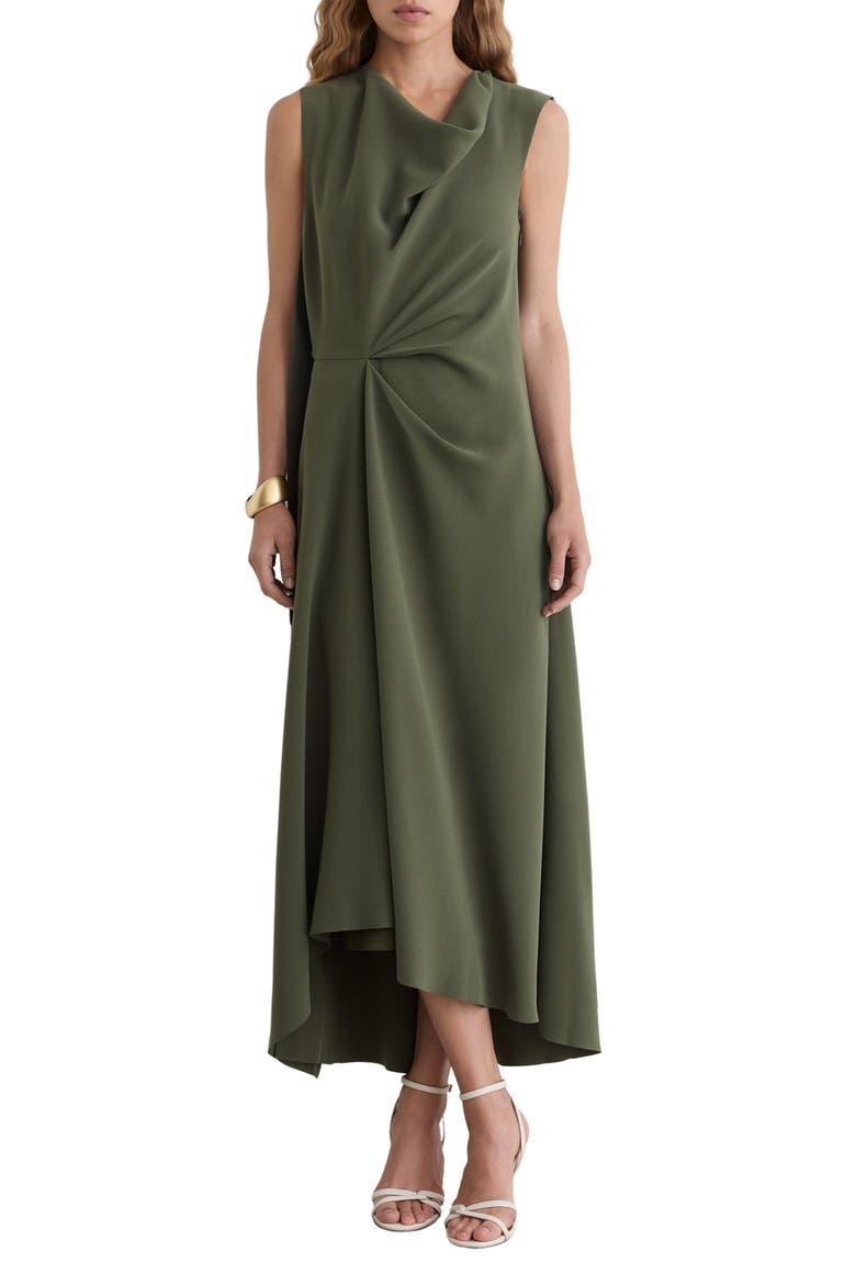 Dorota Drape Detail High-Low Dress, Main, color, KHAKI GREEN
