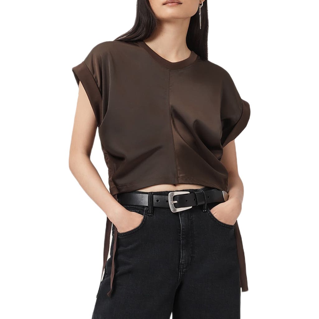 Allsaints Mira Cinched Side Satin T-shirt In Brown